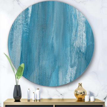 White and Blue Paint Waves I - Abstract Circle Metal Wall Decor